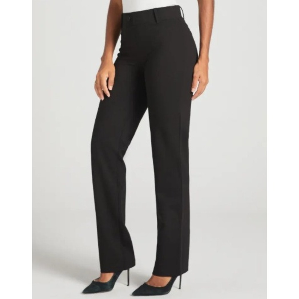 Betabrand Dress Pant Yoga Pants Women 1X Long Black Straight Leg Stretch Knit‎